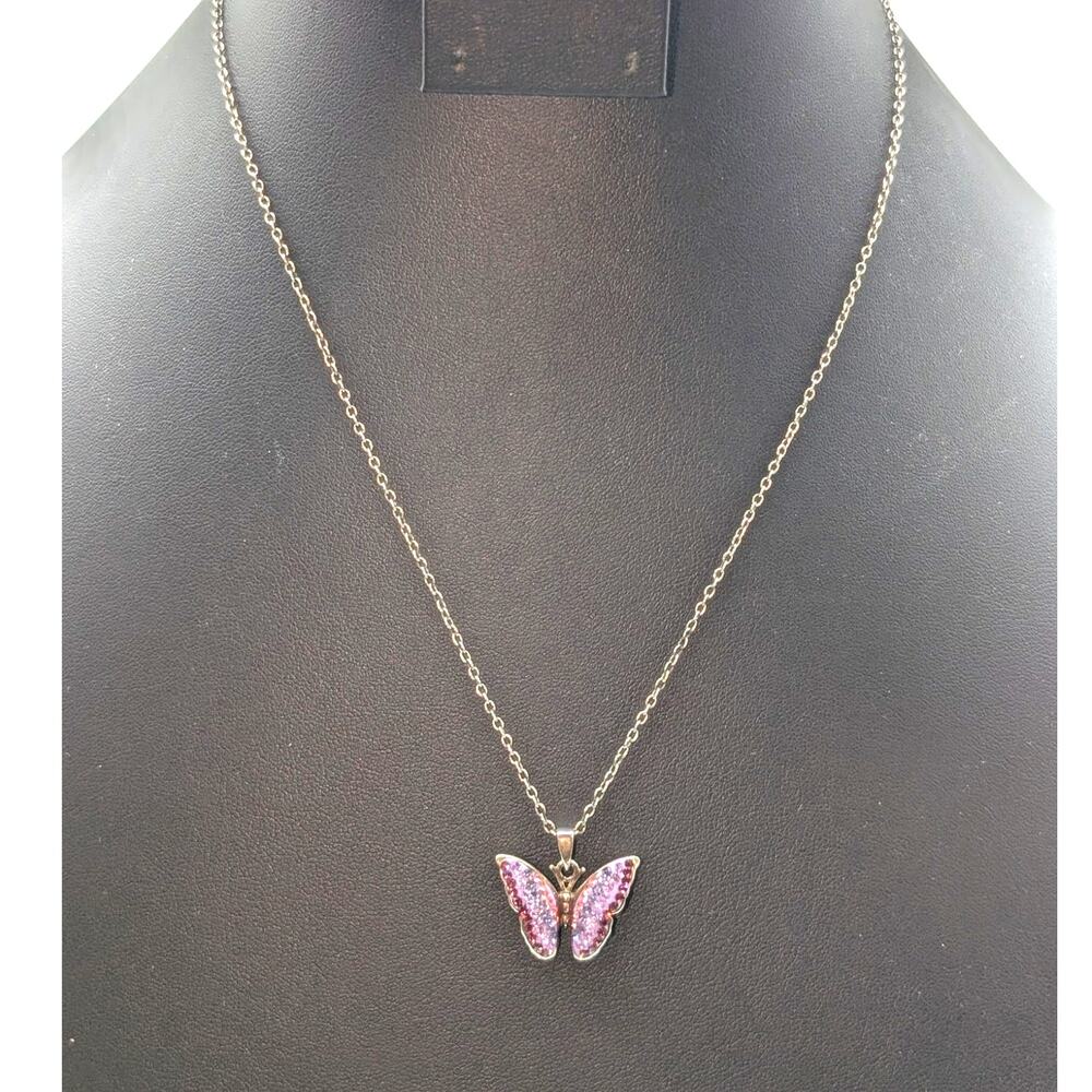 Jenna Blue Purple CZ Butterfly Pendant 18.5" Necklace